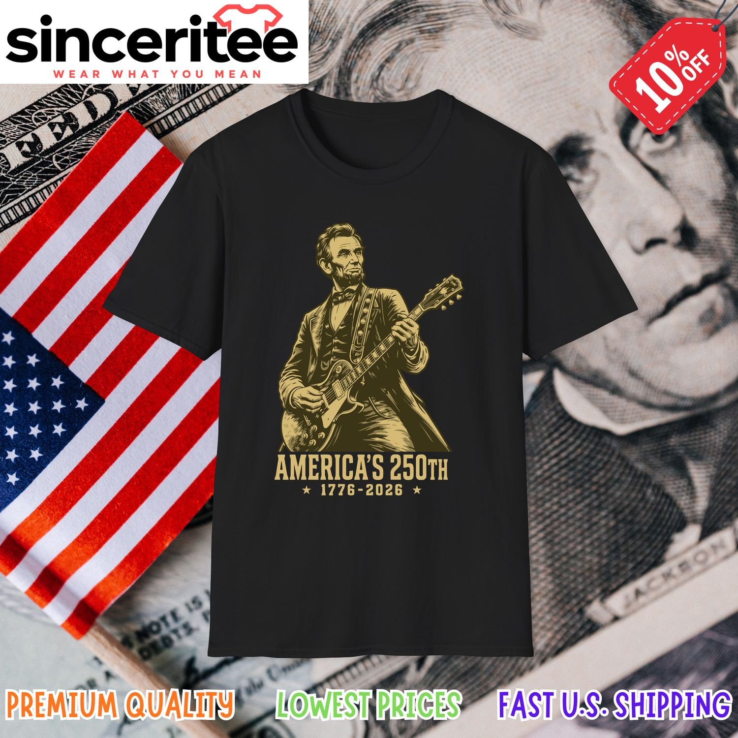Abraham Lincoln and guitar design in Black