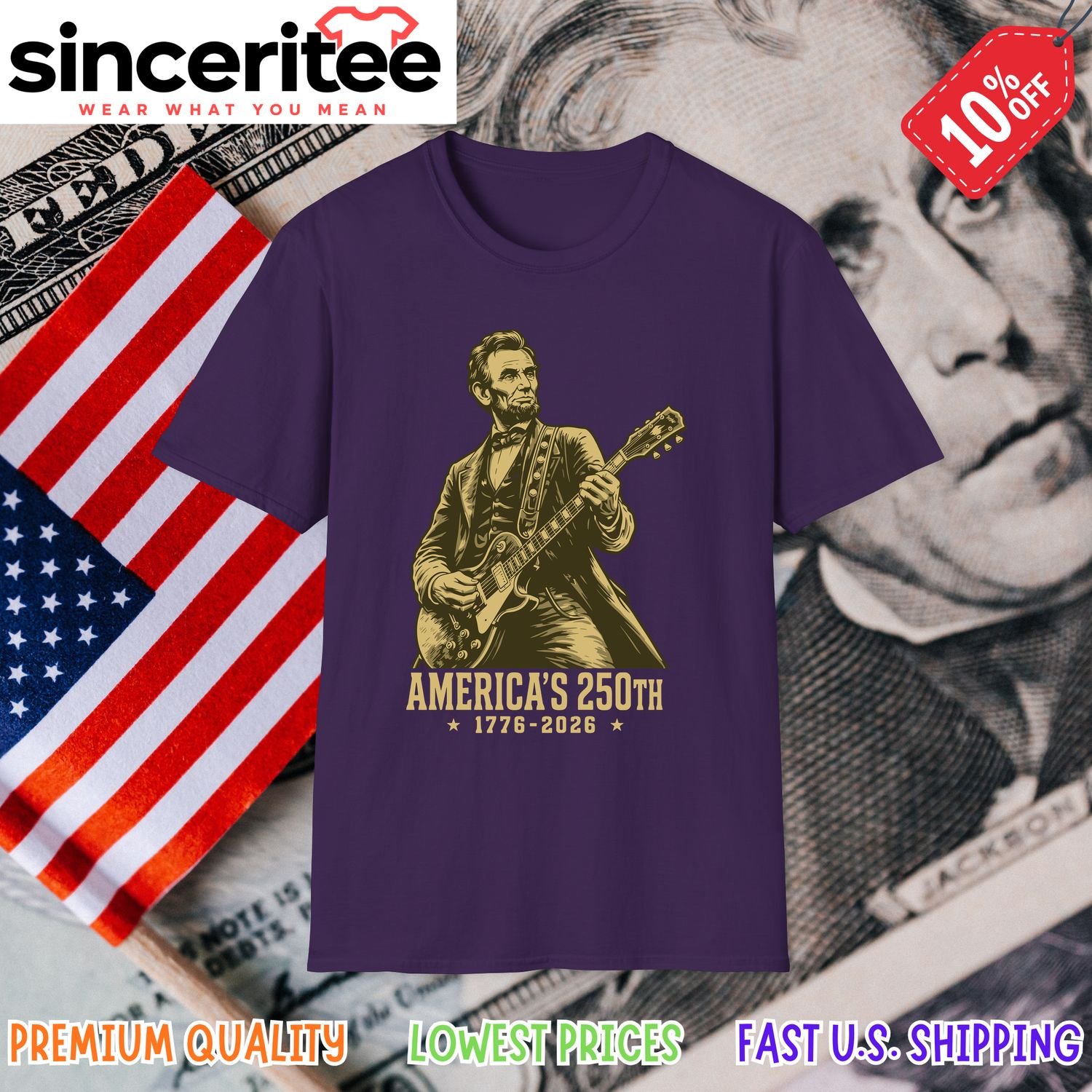 Abraham Lincoln and guitar design in Purple