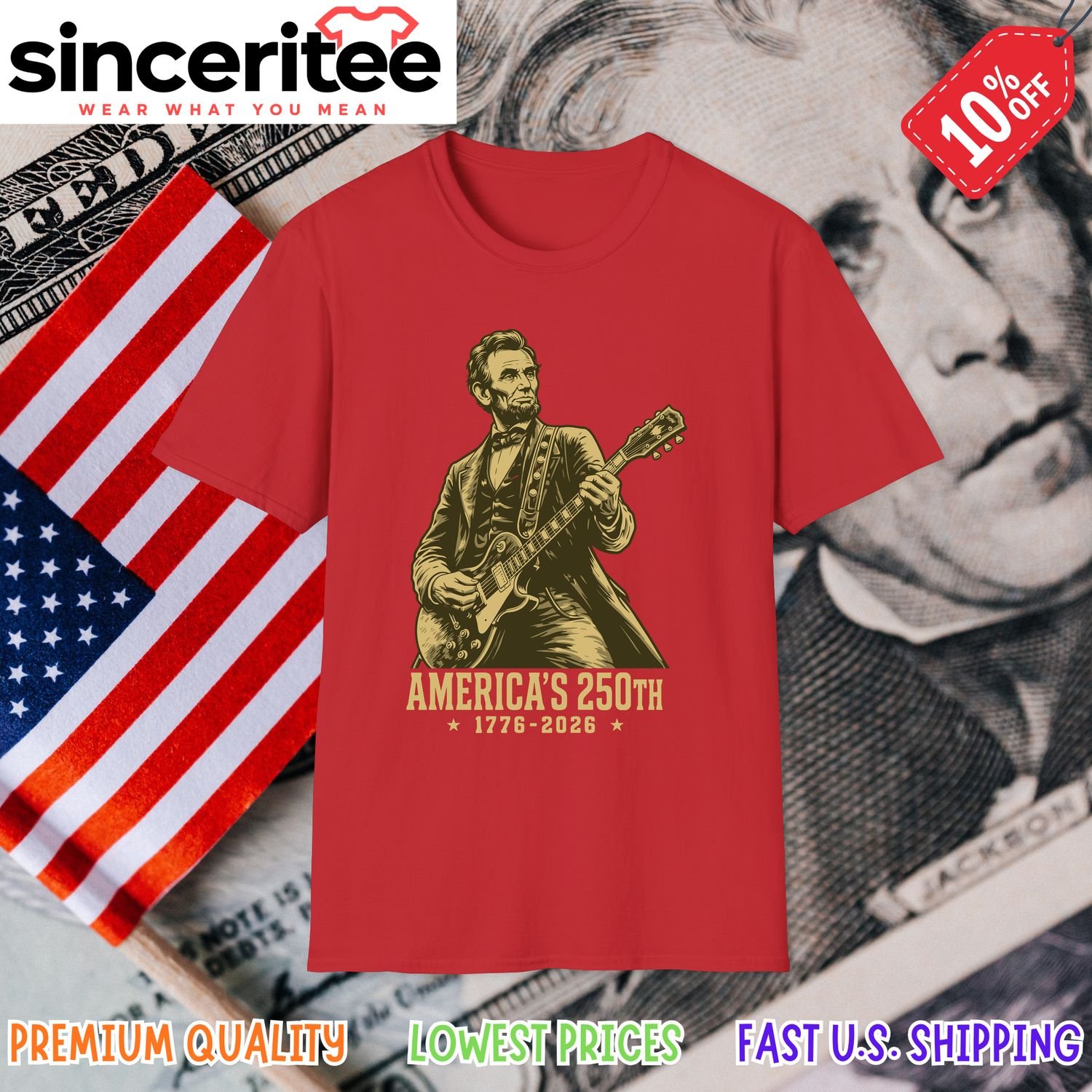Abraham Lincoln and guitar design in Red