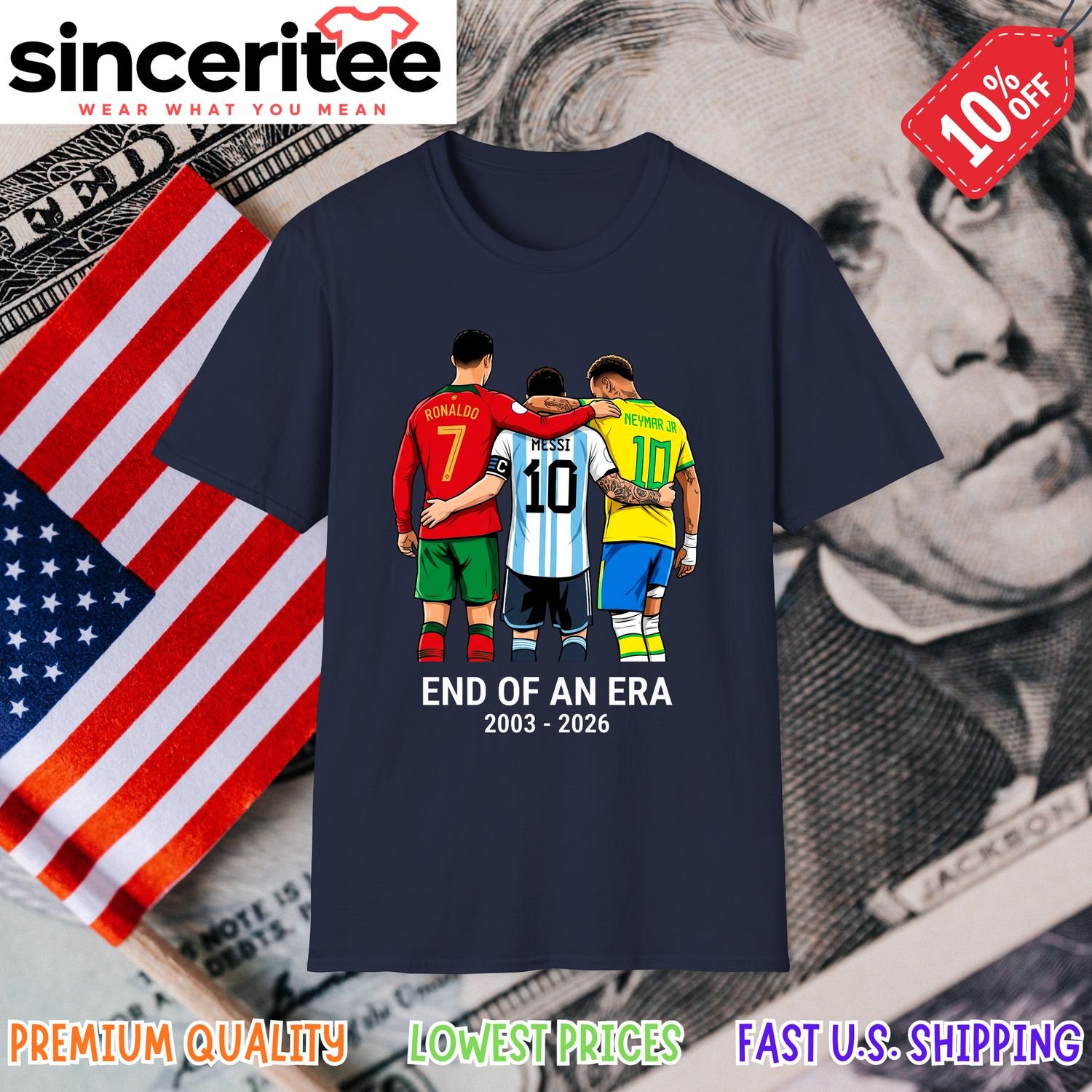 Cristiano Ronaldo, Lionel Messi, Neymar Jr t-shirt in Navy