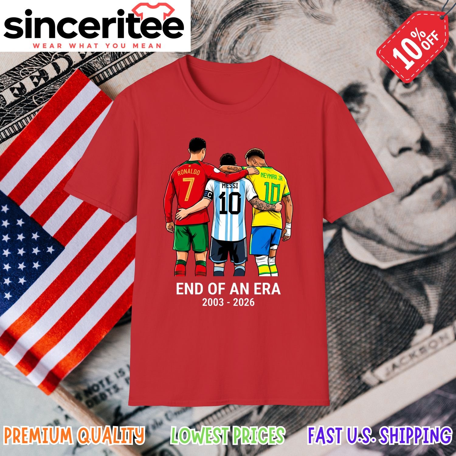 Cristiano Ronaldo, Lionel Messi, Neymar Jr t-shirt in Red