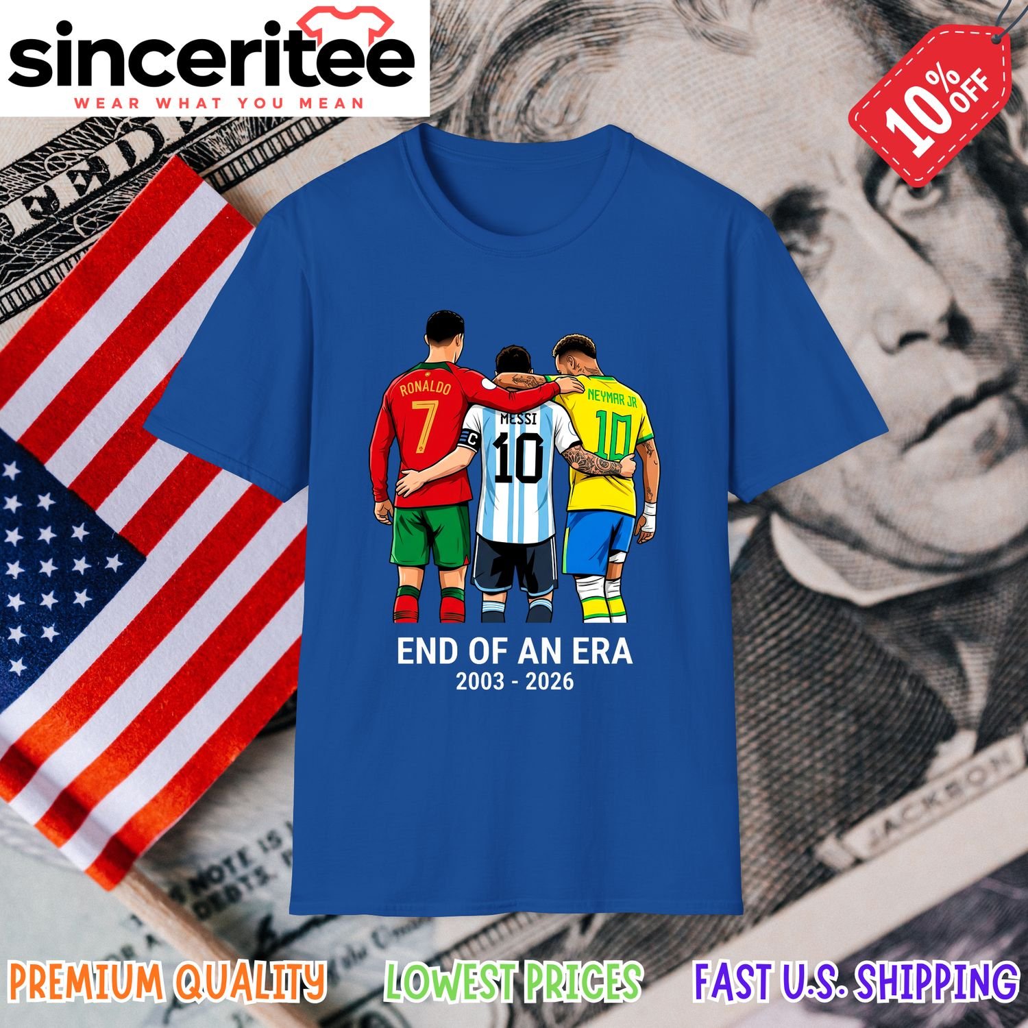 Cristiano Ronaldo, Lionel Messi, Neymar Jr t-shirt in Royal Blue