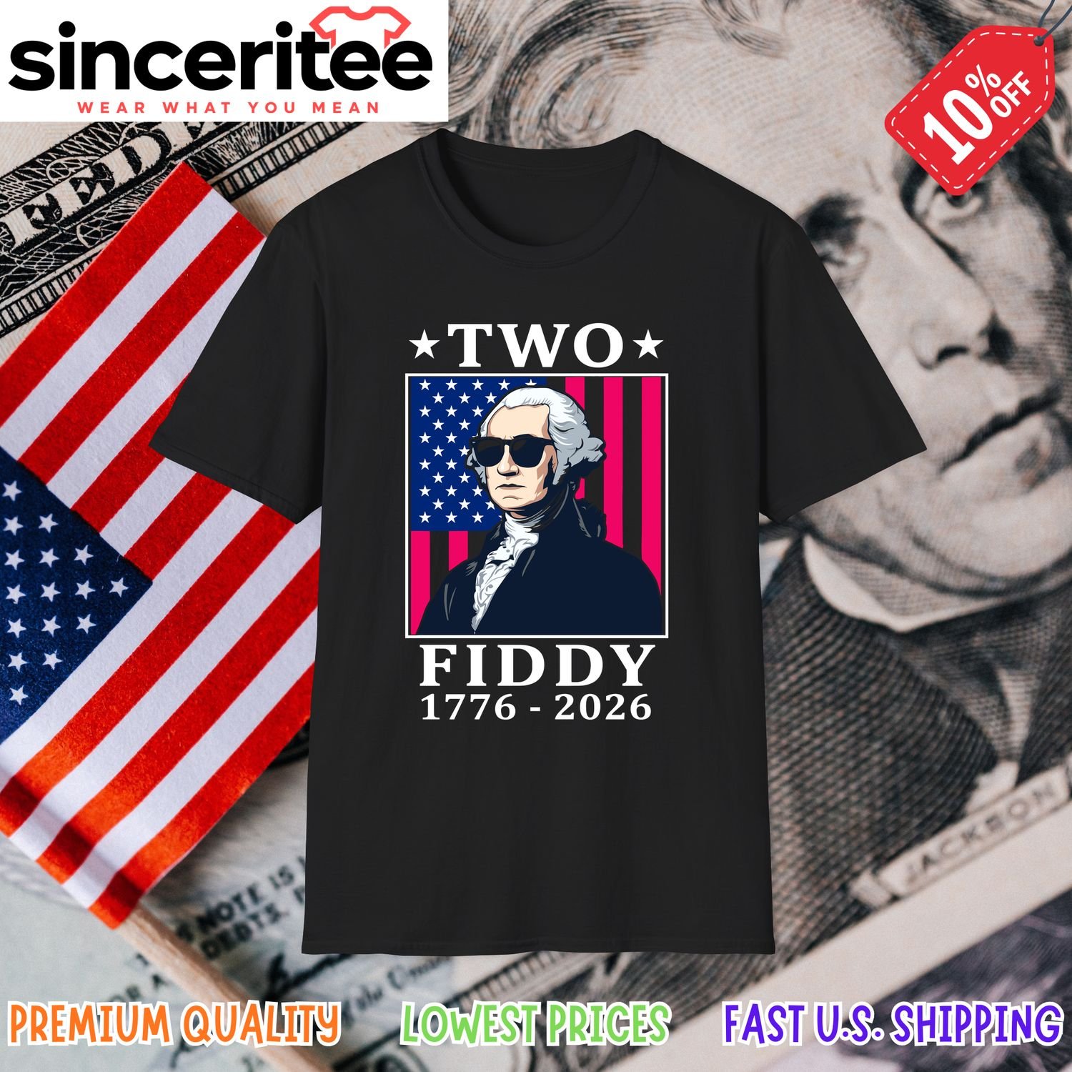 George Washington Two Fiddy 1776 2026 in Black
