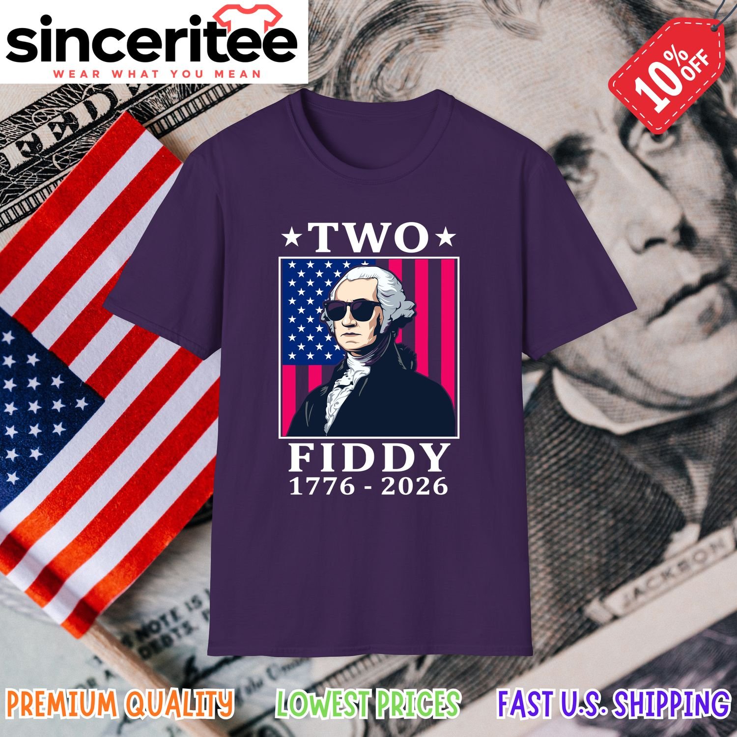 George Washington Two Fiddy 1776 2026 in Purple