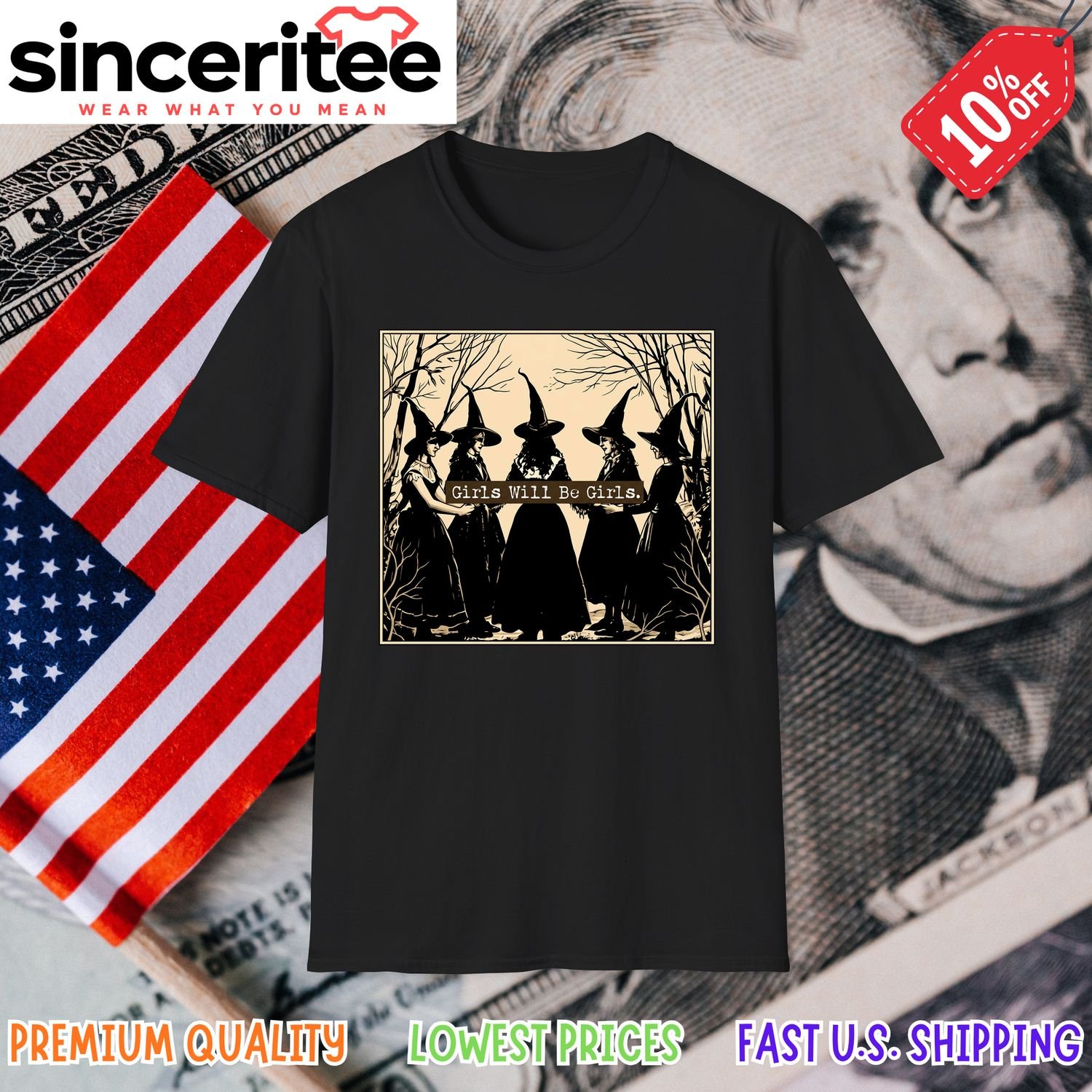 Witches in a coven design in Black