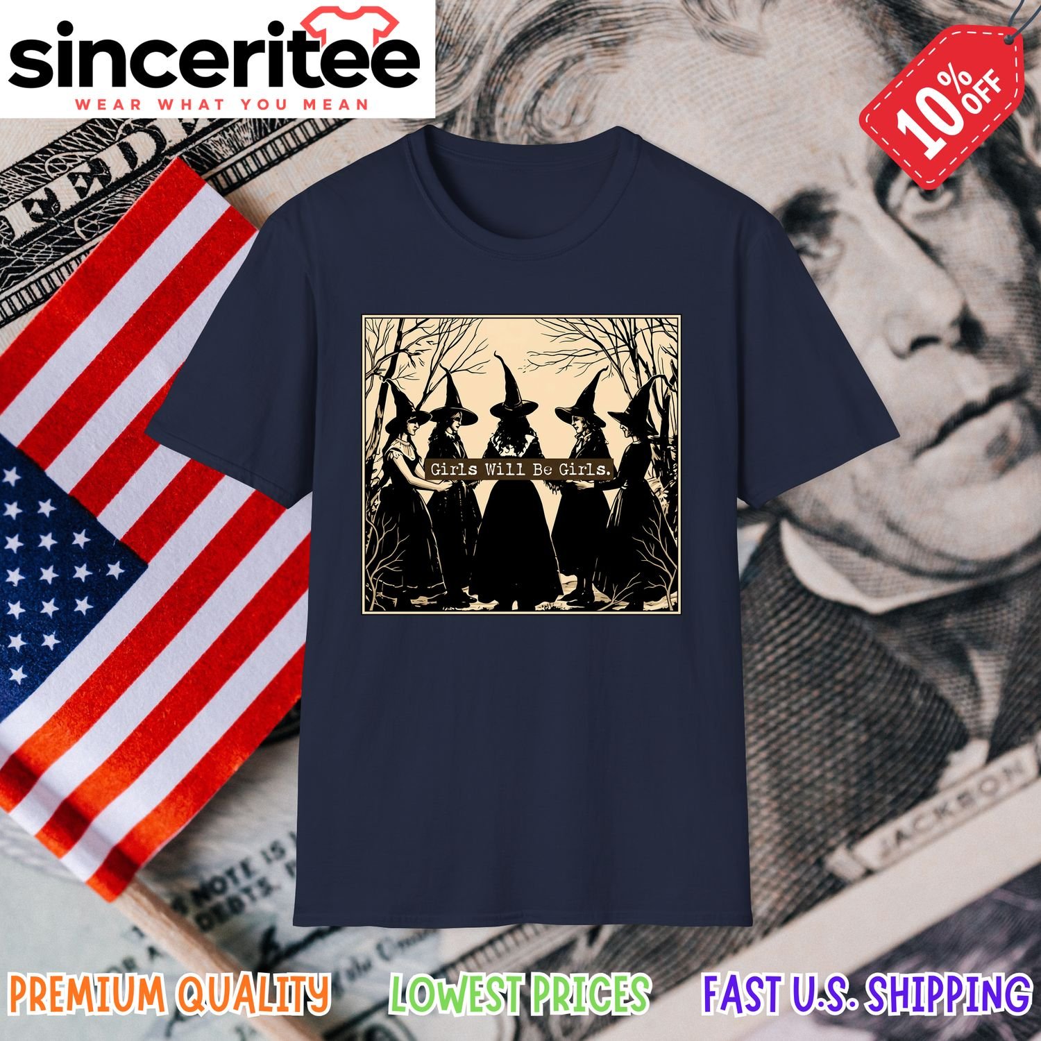 Witches in a coven design in Navy