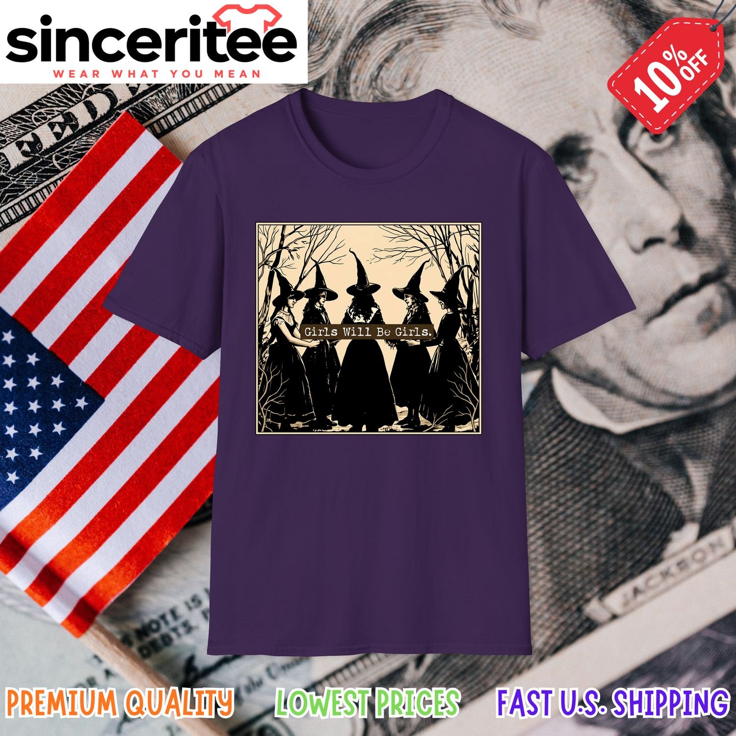 Witches in a coven design in Purple