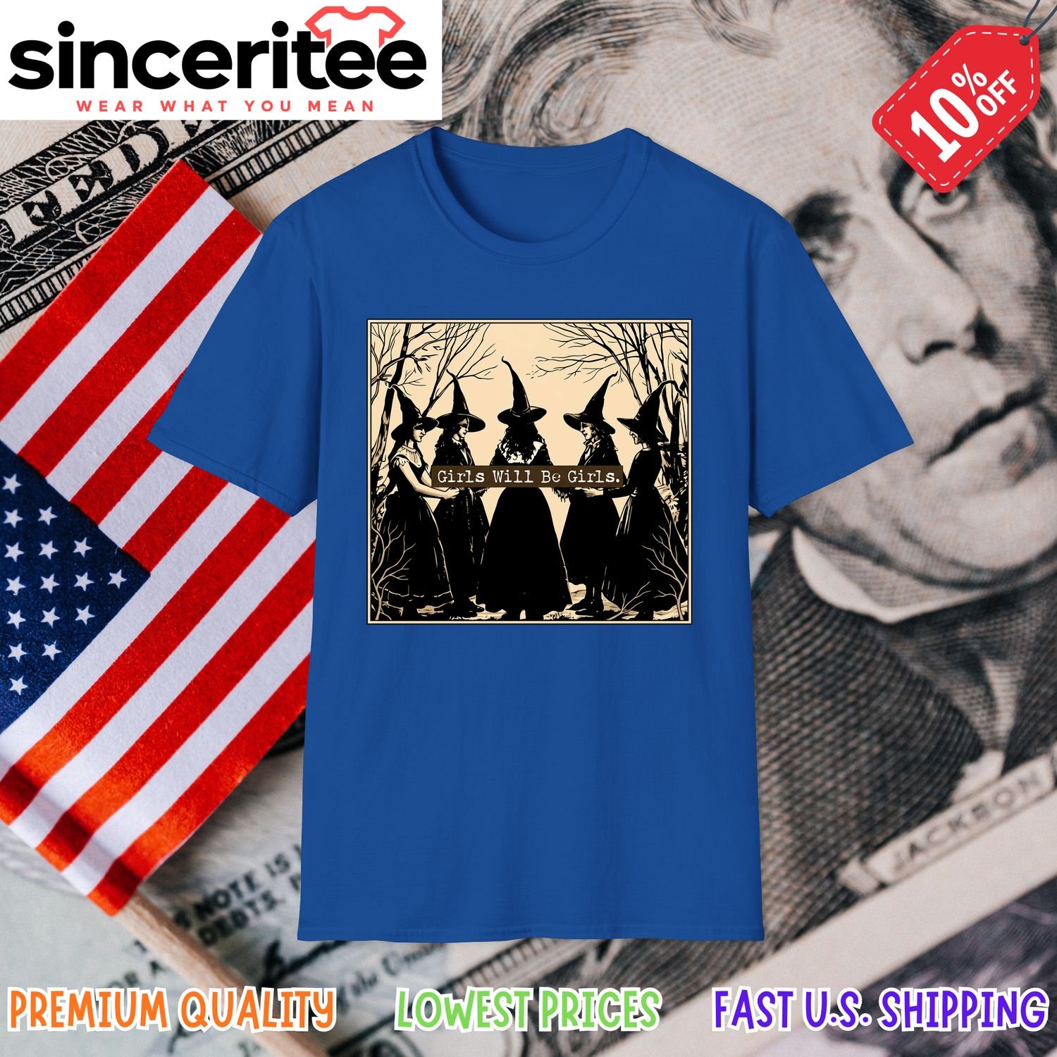 Witches in a coven design in Royal Blue