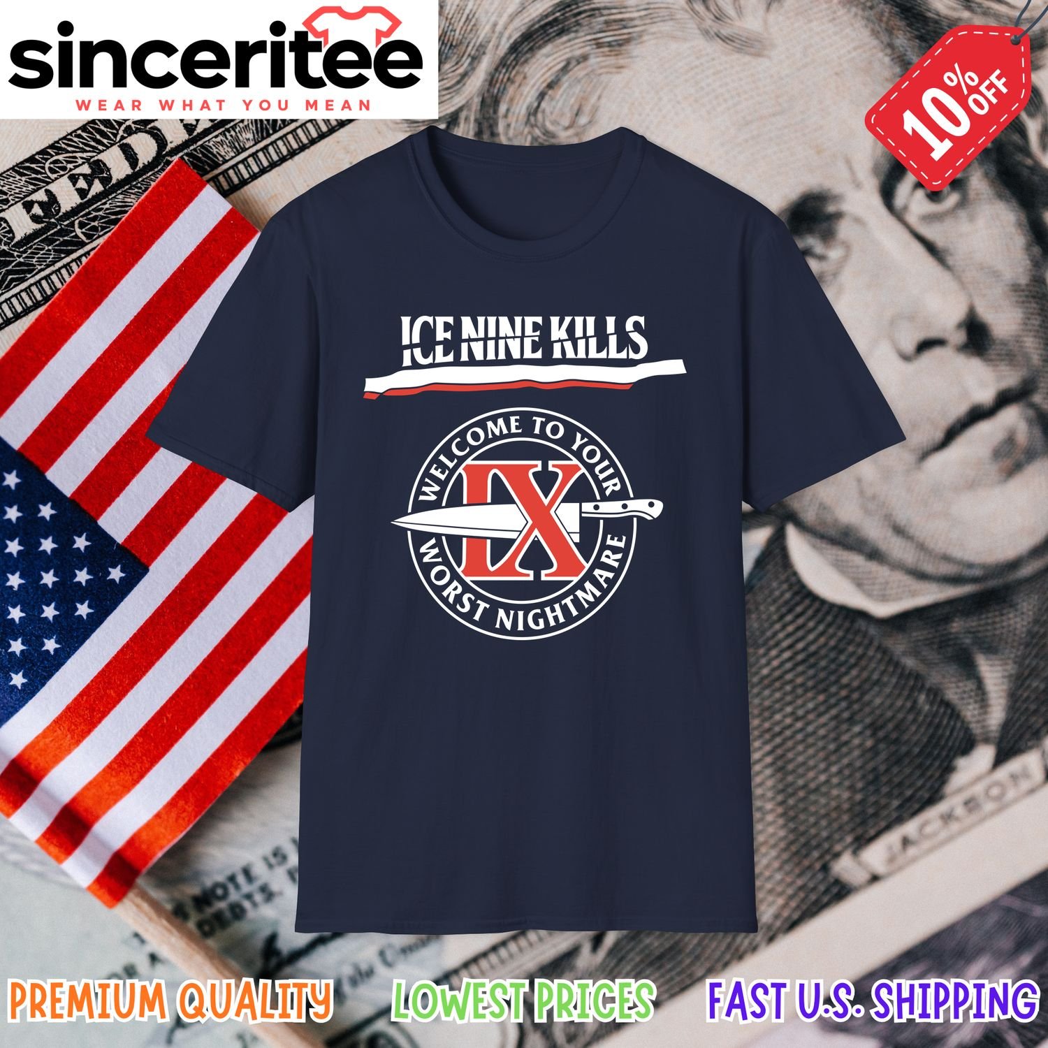 Ice Nine Kills Welcome To Your Worst Nightmare T-Shirt in Navy