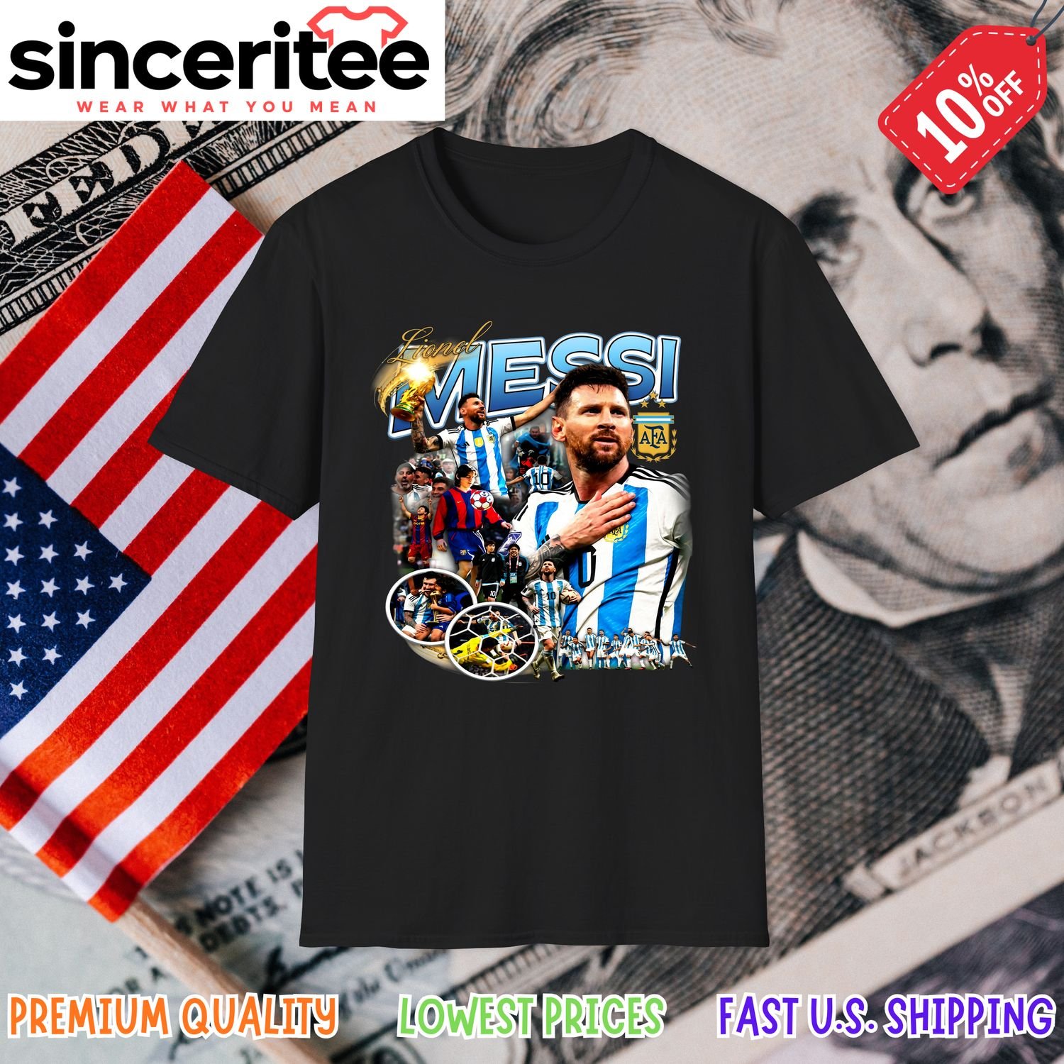 Lionel Messi Argentina FC Barcelona World Cup T-Shirt in Black