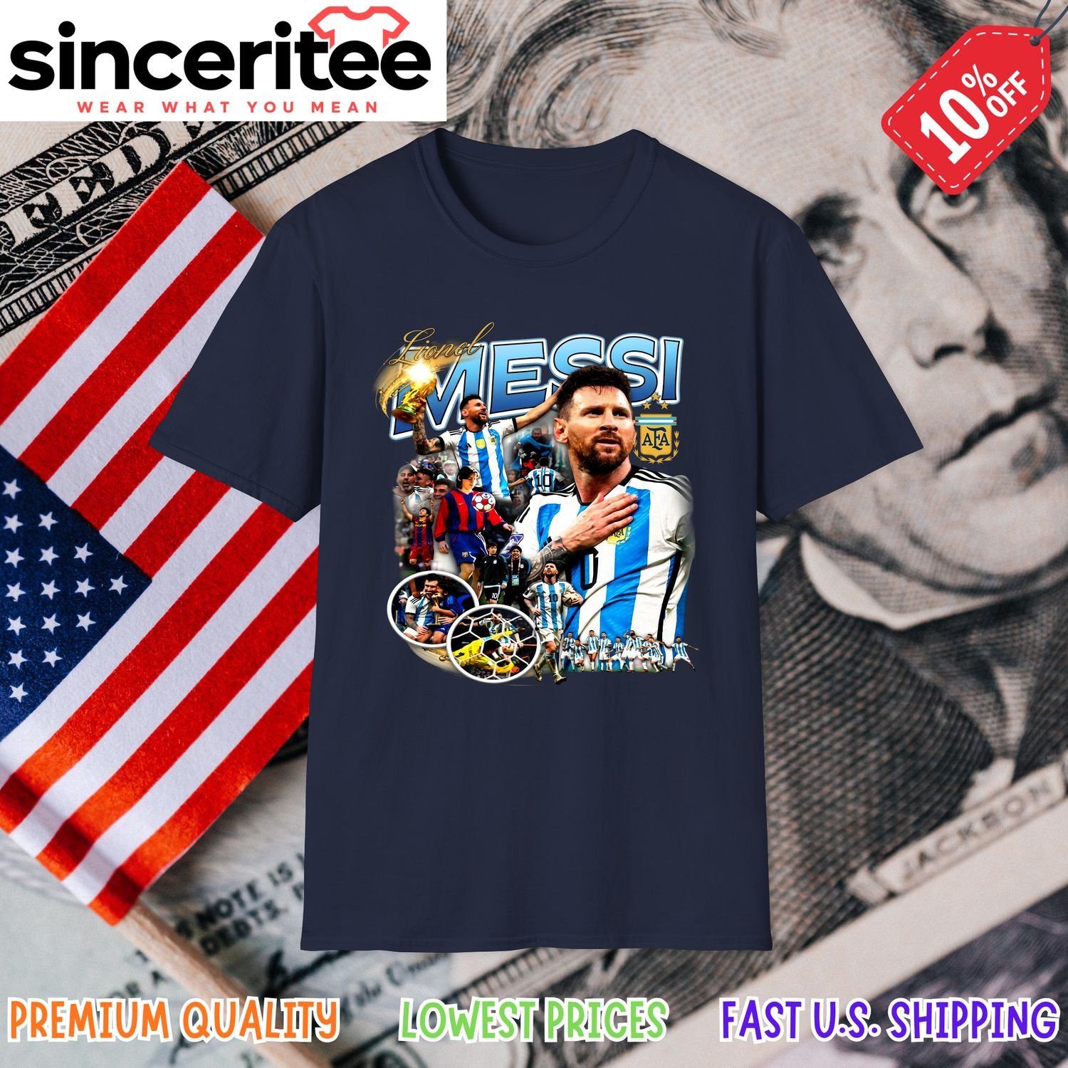 Lionel Messi Argentina FC Barcelona World Cup T-Shirt in Navy