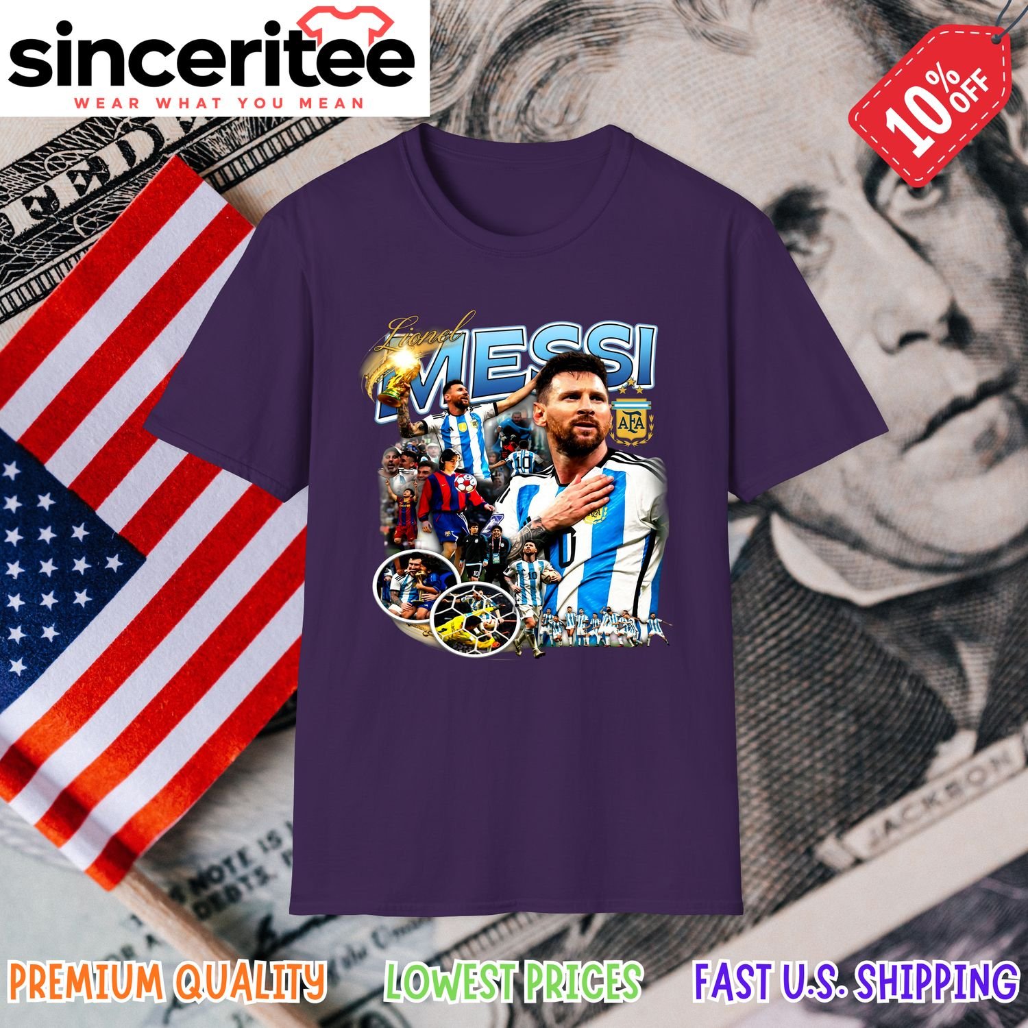 Lionel Messi Argentina FC Barcelona World Cup T-Shirt in Purple