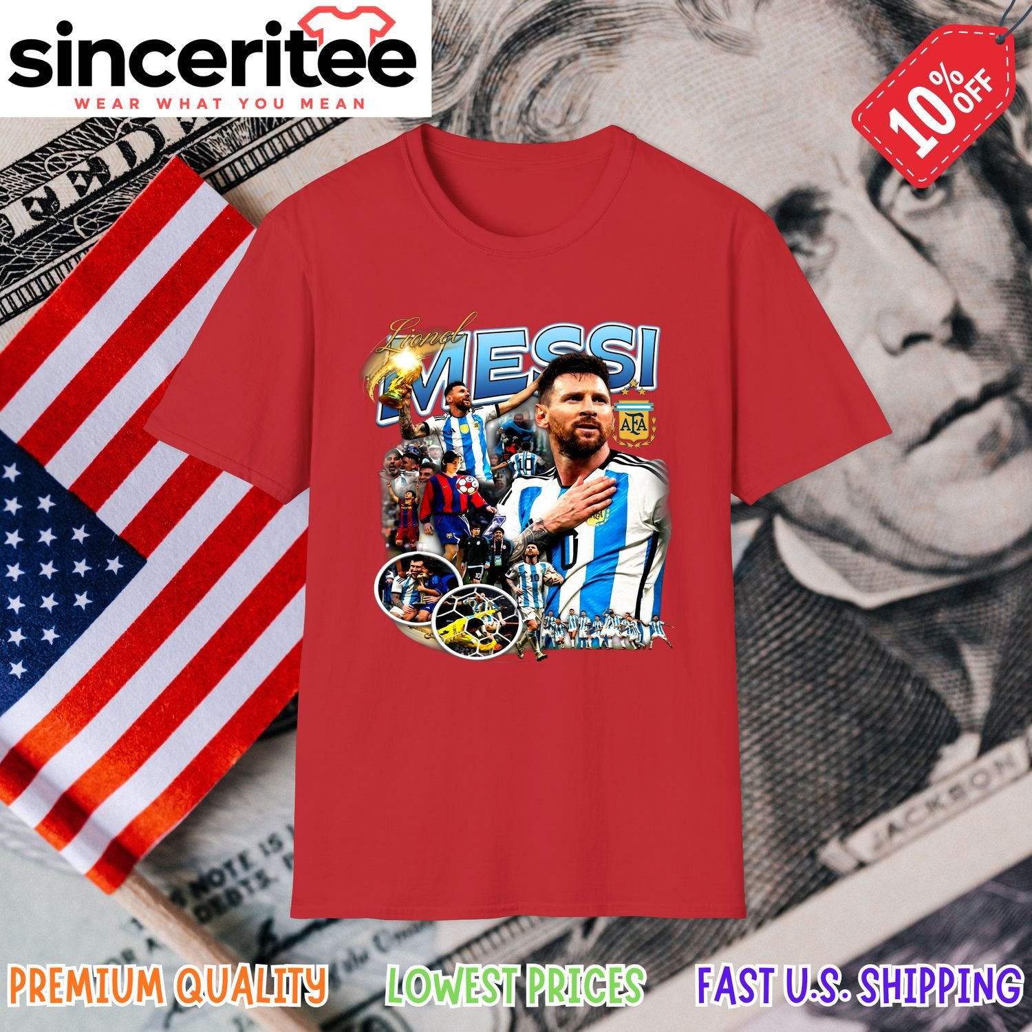 Lionel Messi Argentina FC Barcelona World Cup T-Shirt in Red