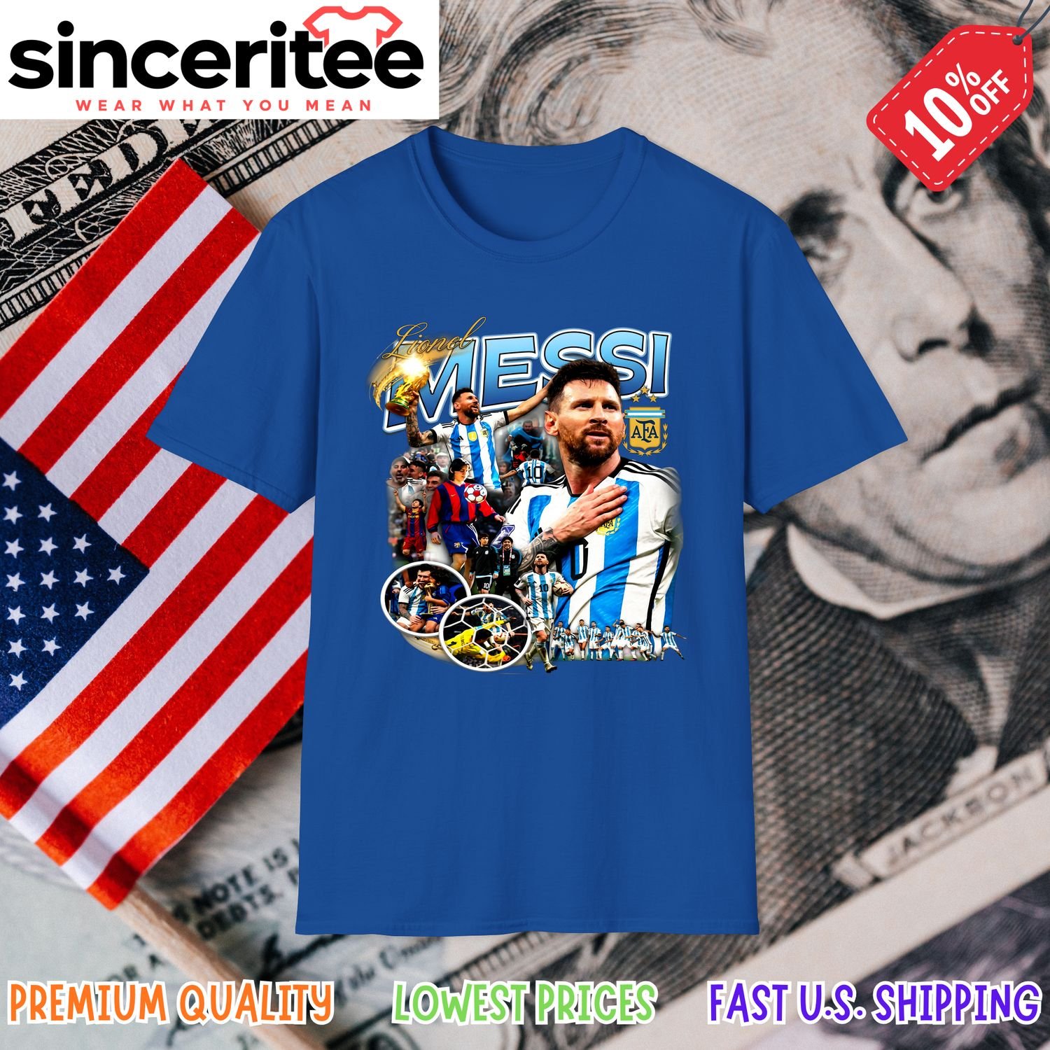 Lionel Messi Argentina FC Barcelona World Cup T-Shirt in Royal Blue