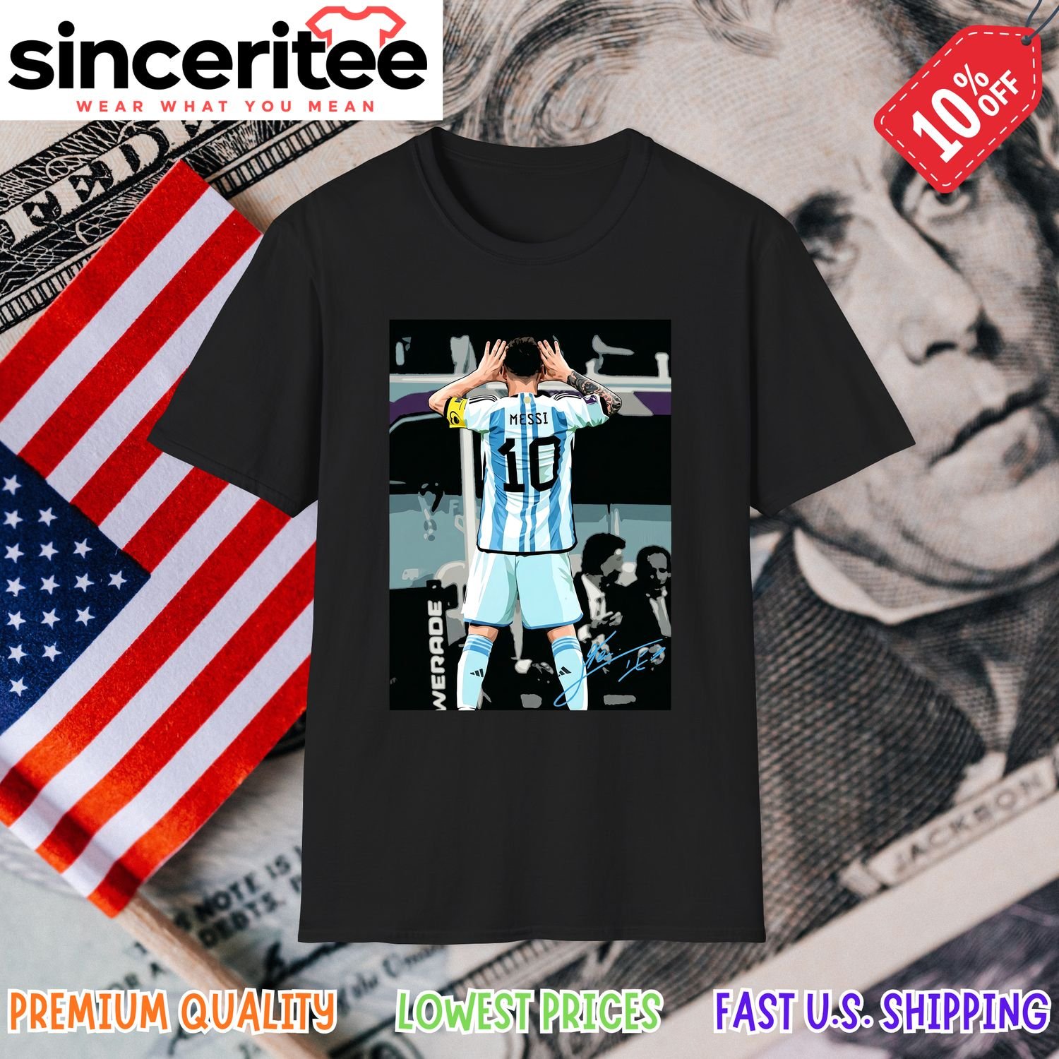 Argentina World Cup T-Shirt featuring Messi in Black
