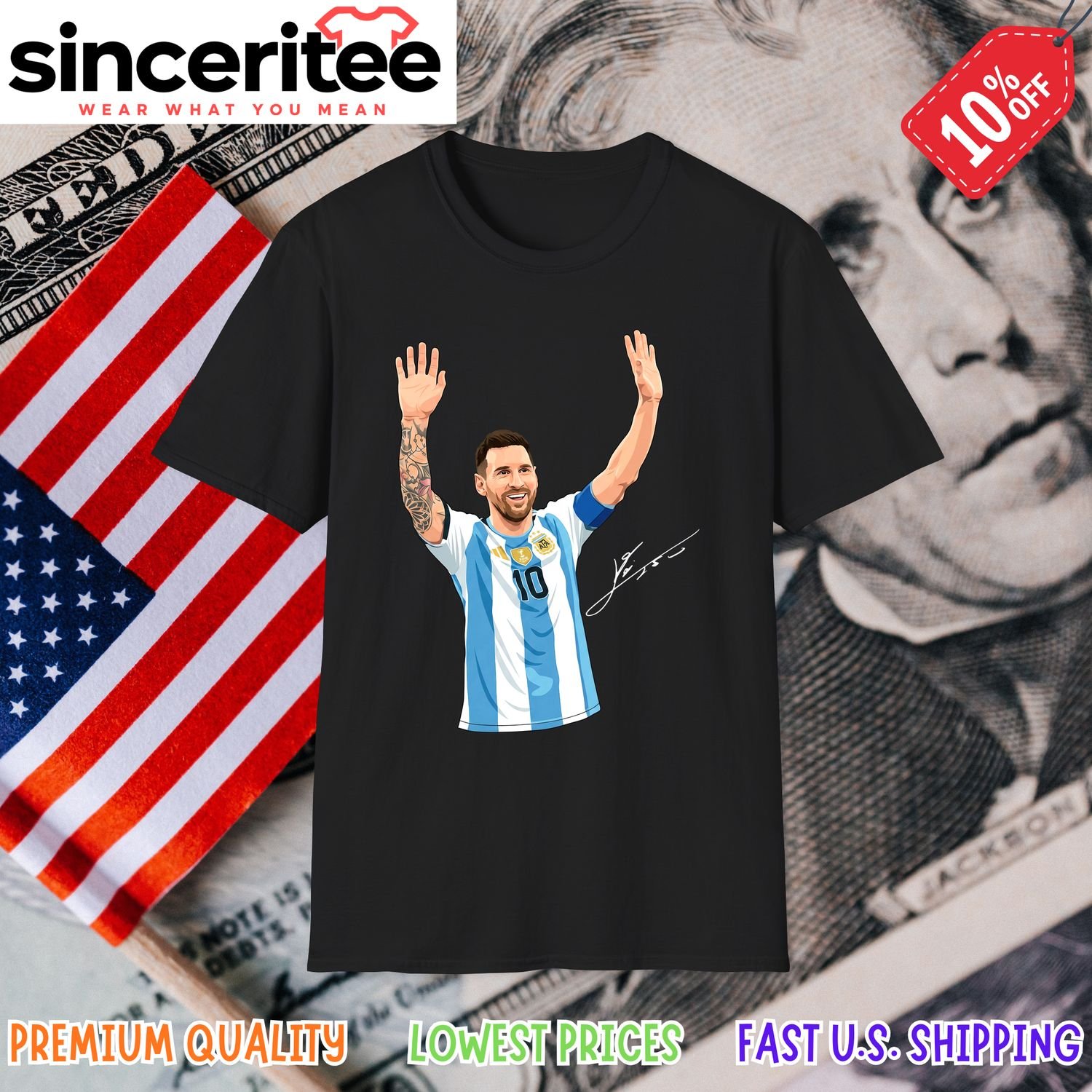 Lionel Messi Argentina World Cup T-Shirt in Black
