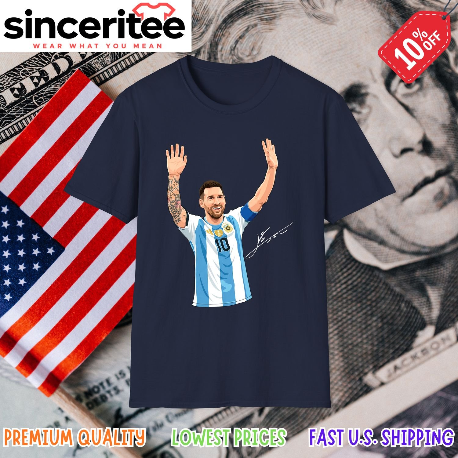 Lionel Messi Argentina World Cup T-Shirt in Navy