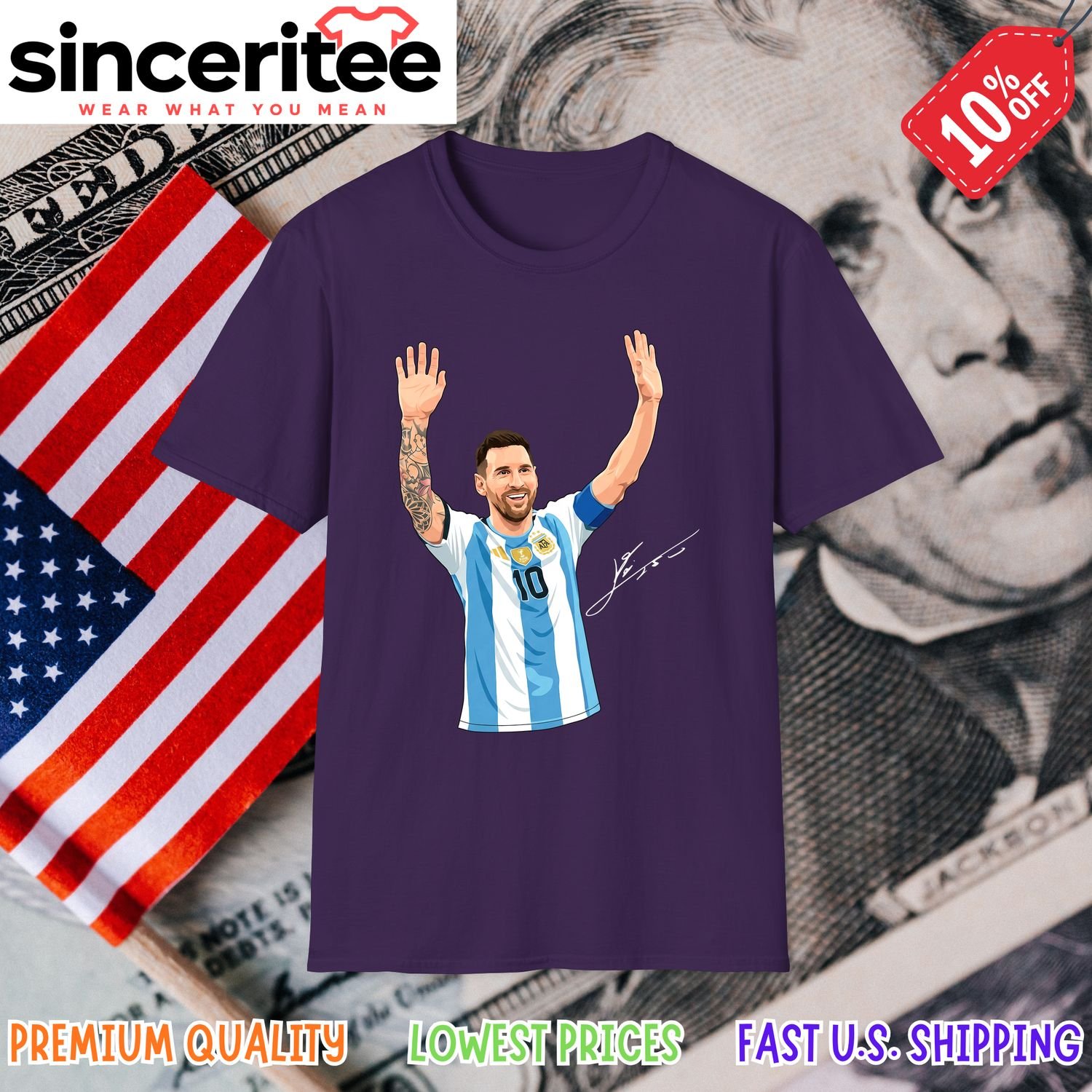 Lionel Messi Argentina World Cup T-Shirt in Purple