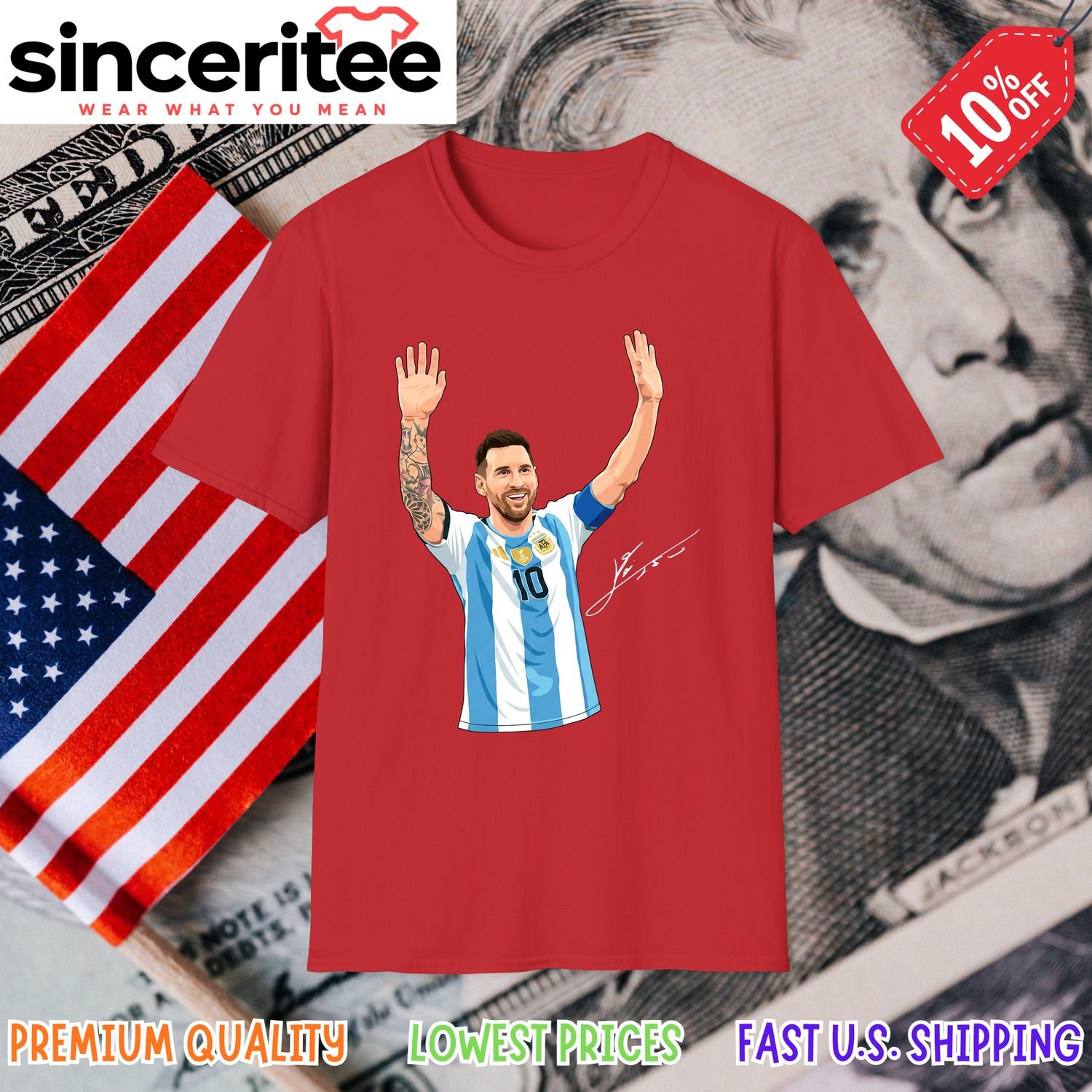 Lionel Messi Argentina World Cup T-Shirt in Red