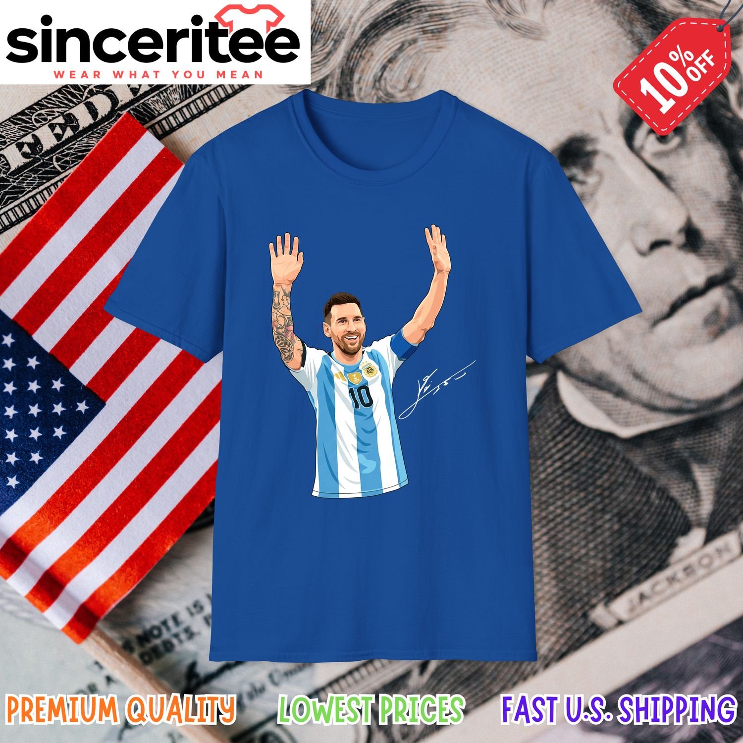 Lionel Messi Argentina World Cup T-Shirt in Royal Blue