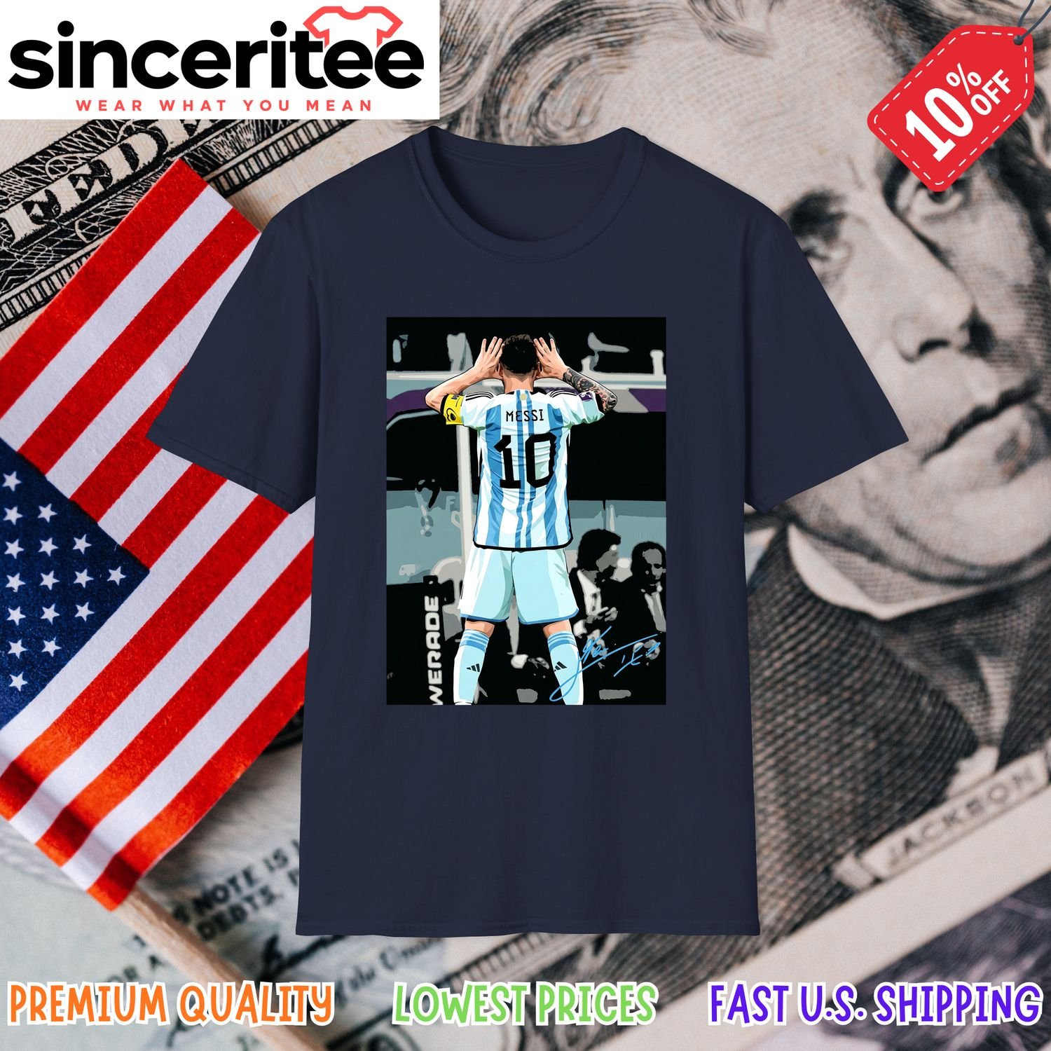 Argentina World Cup T-Shirt featuring Messi in Navy