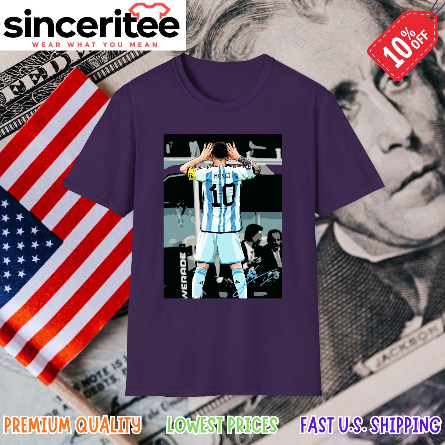 Argentina World Cup T-Shirt featuring Messi in Purple