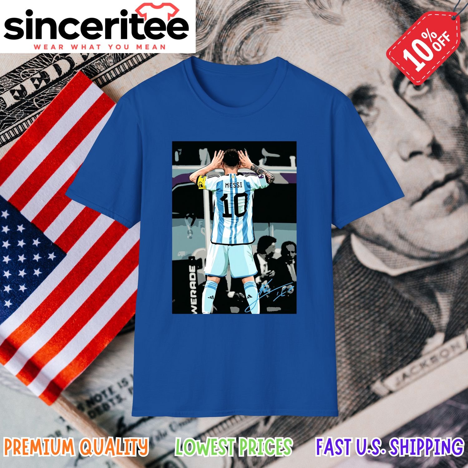 Argentina World Cup T-Shirt featuring Messi in Royal Blue