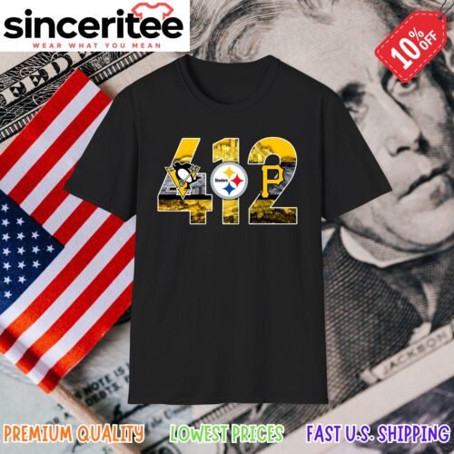 Pittsburgh Steelers, Penguins, Pirates emblem on t-shirt in Black