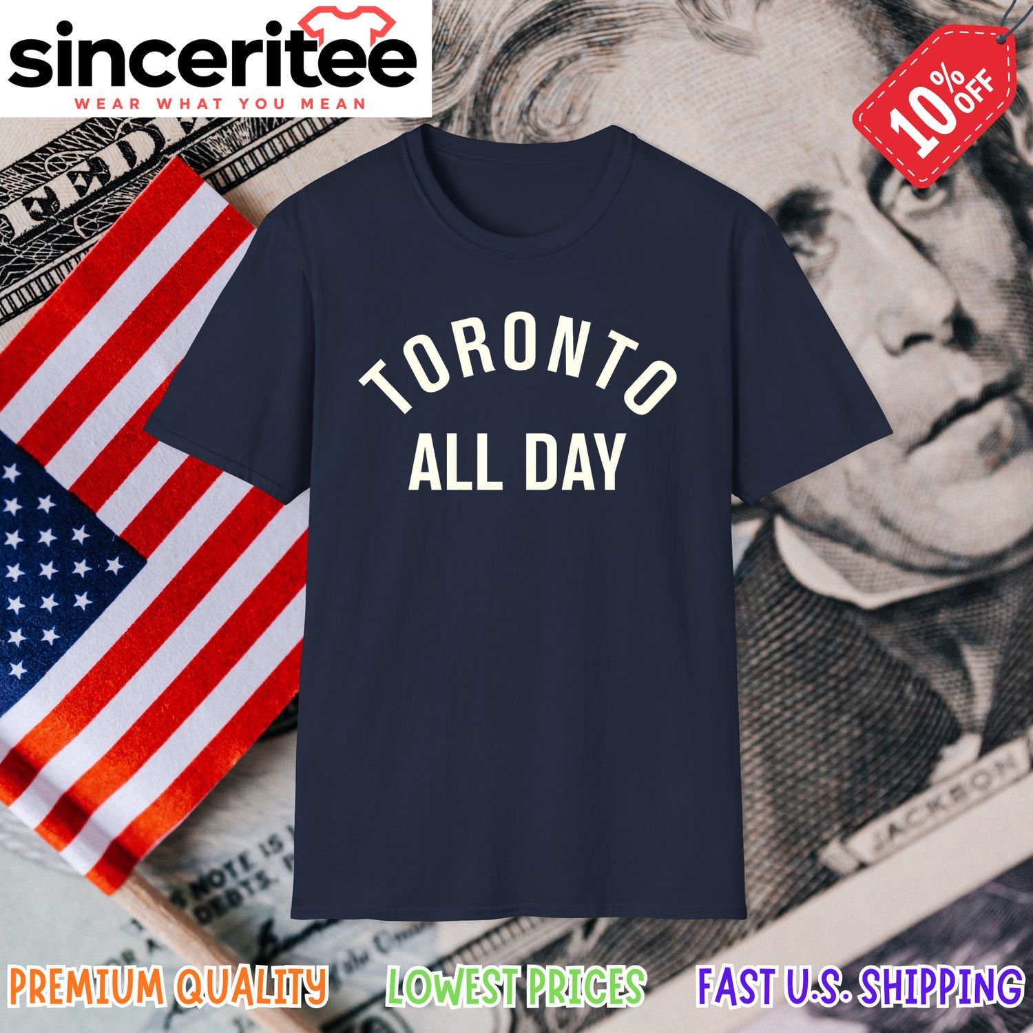 Toronto Raptors and The 6ix logo on t-shirt in Navy