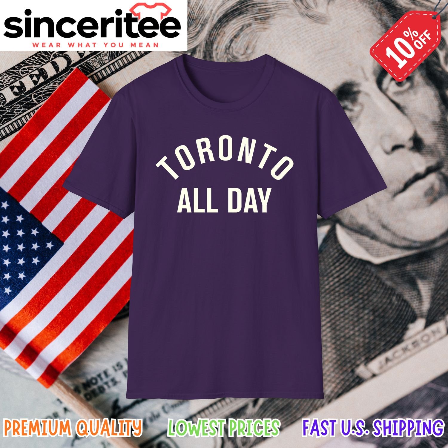 Toronto Raptors and The 6ix logo on t-shirt in Purple