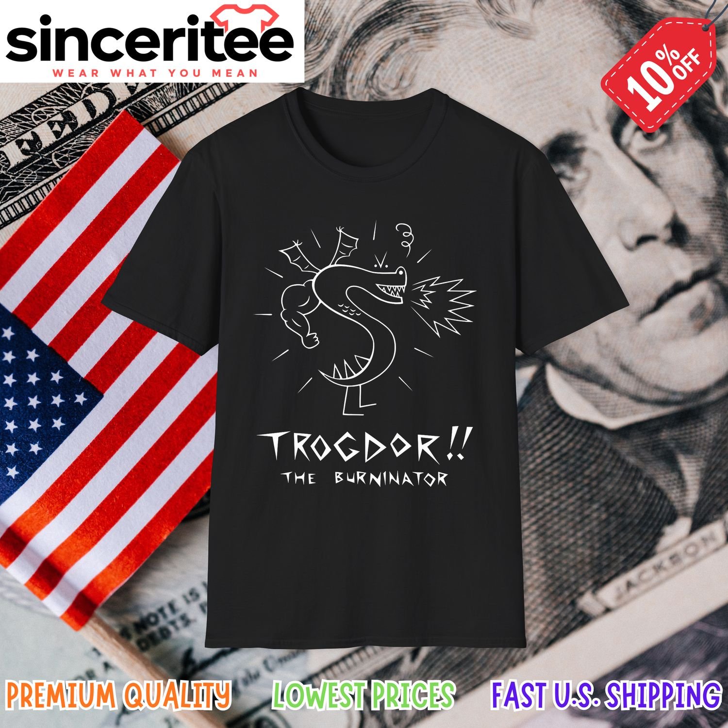 T-shirt with Homestar Runner Trogdor and Strong Bad in Black