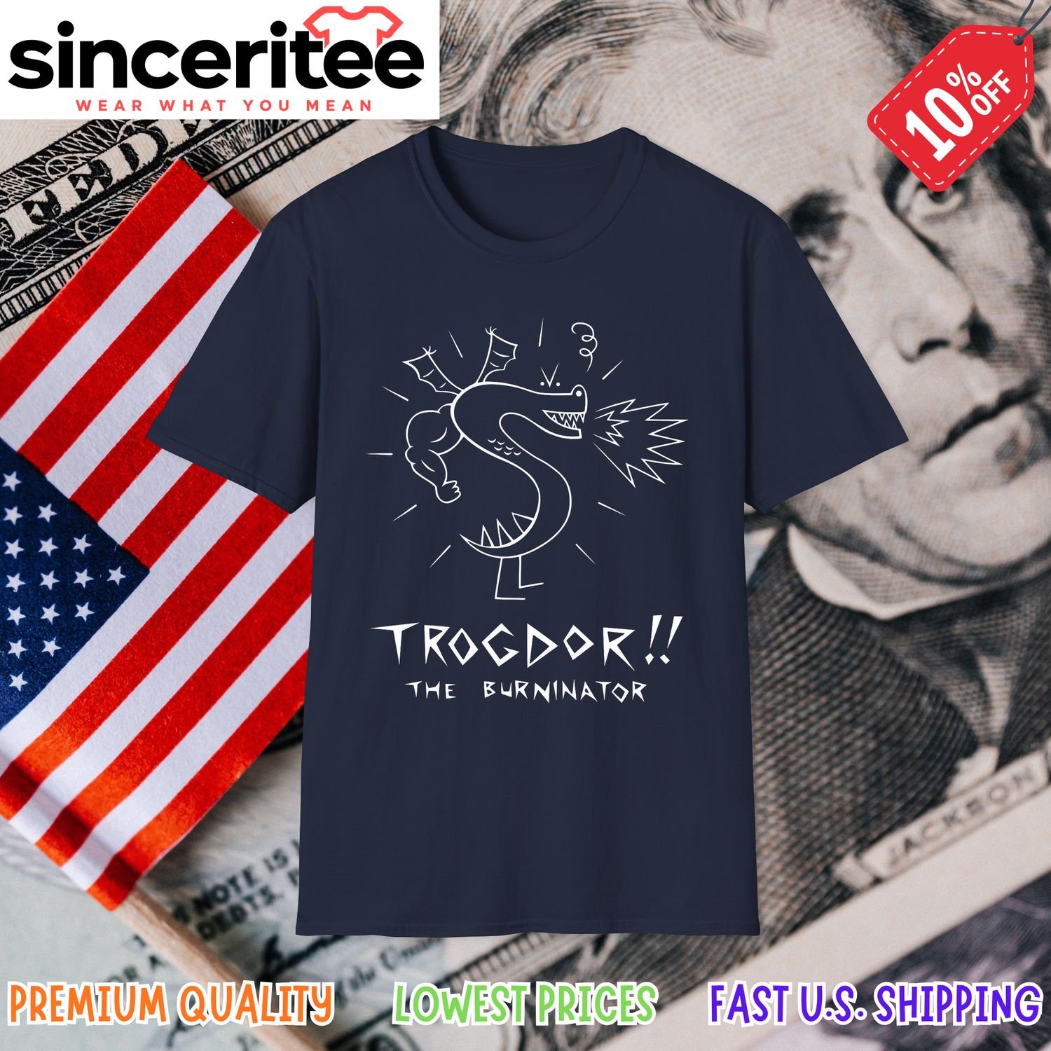 T-shirt with Homestar Runner Trogdor and Strong Bad in Navy