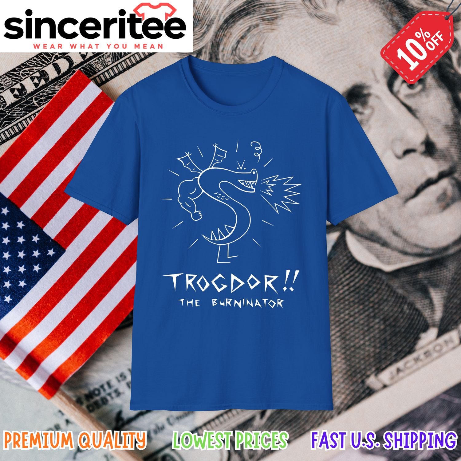 T-shirt with Homestar Runner Trogdor and Strong Bad in Royal Blue