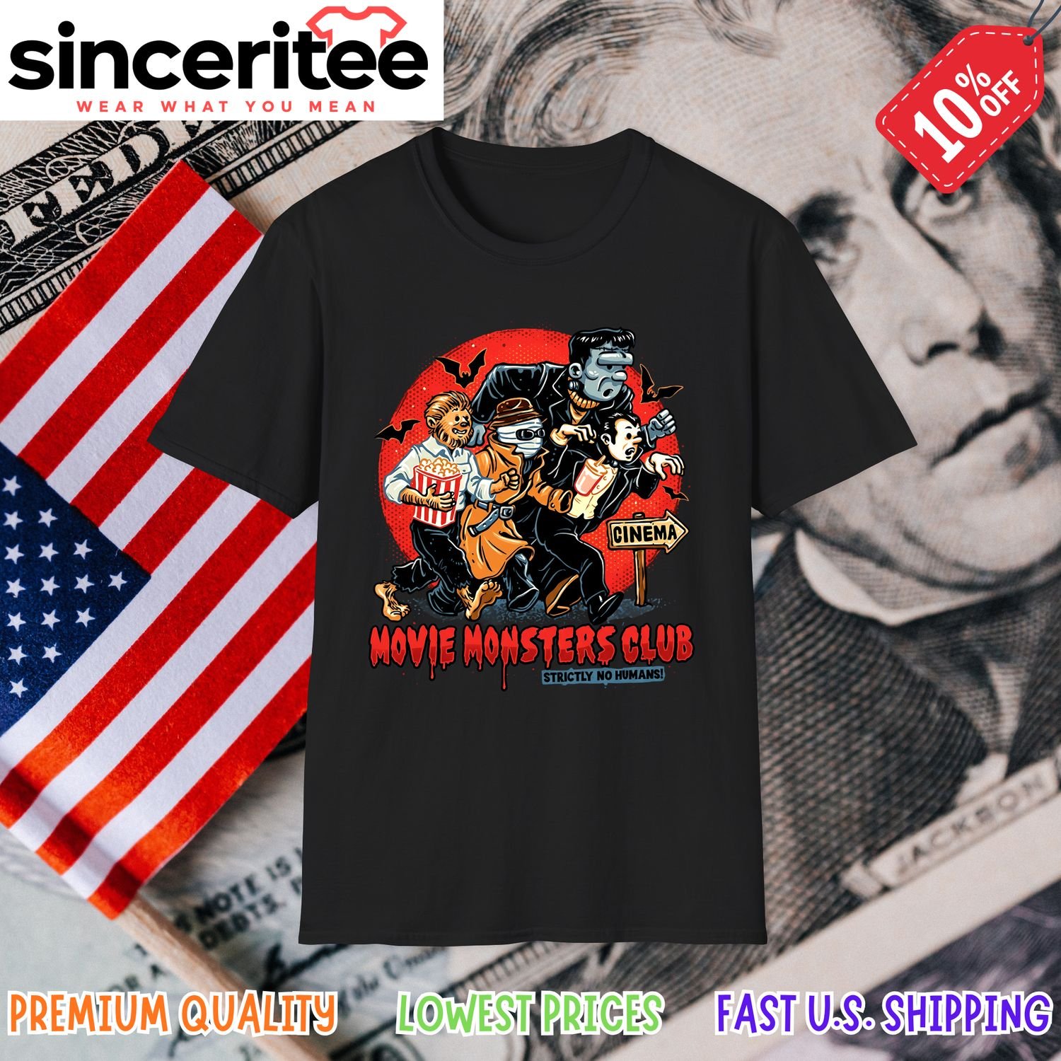 Frankenstein and Dracula Universal Monsters T-Shirt in Black