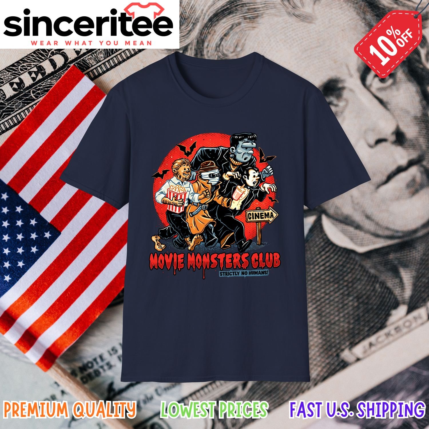 Frankenstein and Dracula Universal Monsters T-Shirt in Navy