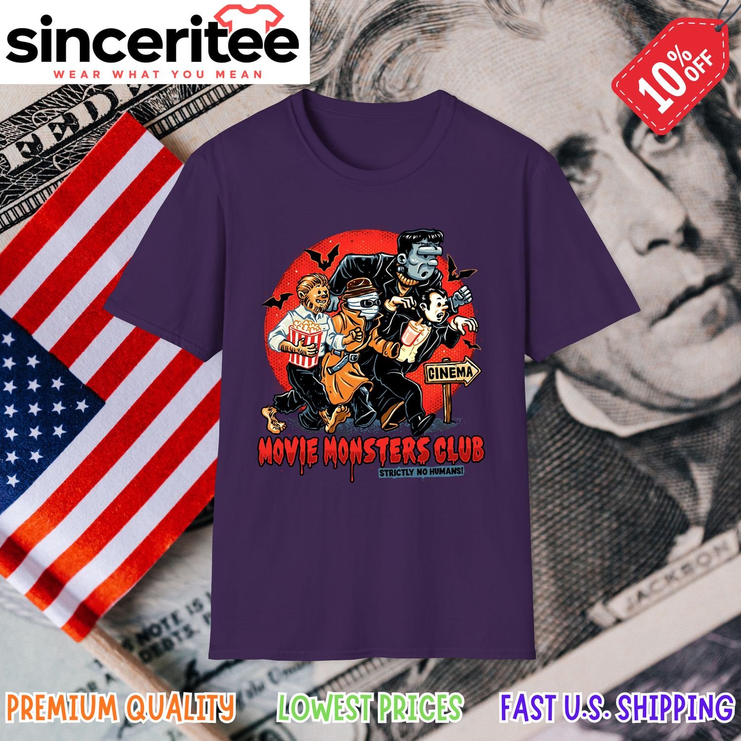 Frankenstein and Dracula Universal Monsters T-Shirt in Purple