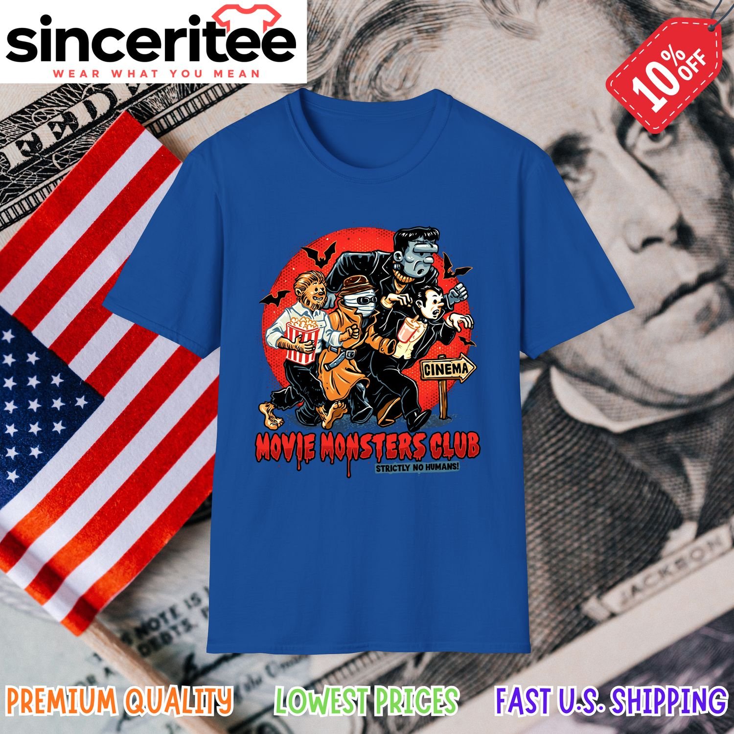 Frankenstein and Dracula Universal Monsters T-Shirt in Royal Blue