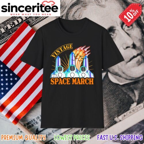 Vintage space t-shirt with astronauts and rockets in Black