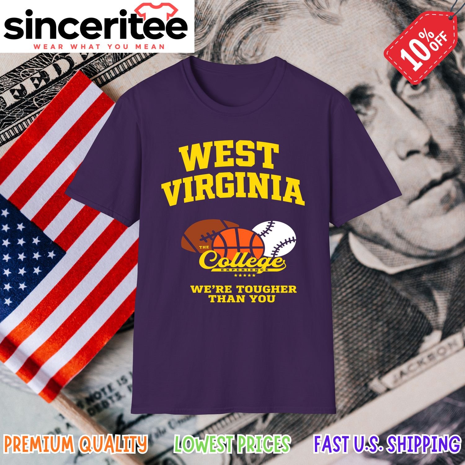 West Virginia Mountaineers tough shirt in Purple