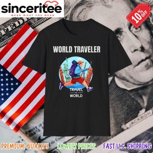Travel the World t-shirt with landmarks in Black